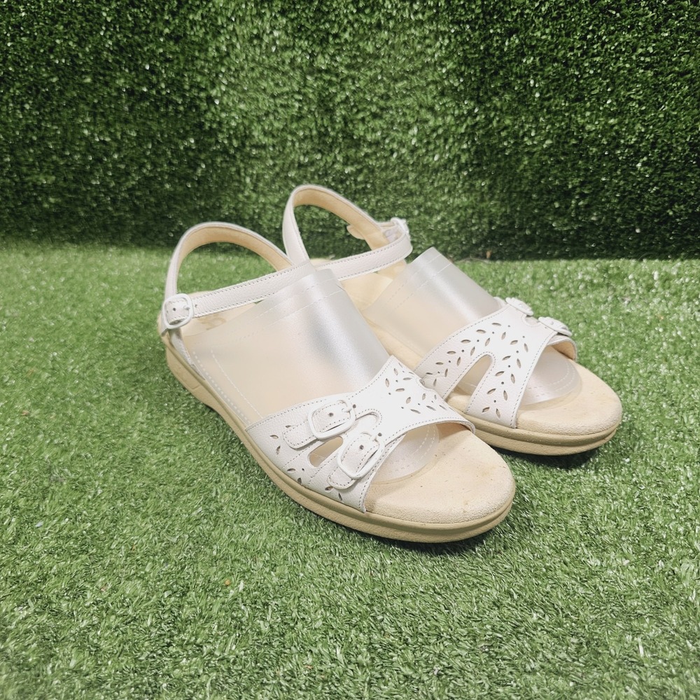 SAS Duo White Leather Strappy Buckle Comfort Sandals Womens Size 9.5 N